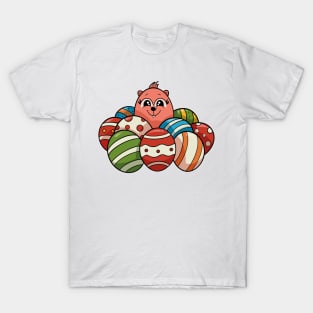 Happy Easter! Cute cat surrounded by easter lovely chocolate eggs T-Shirt